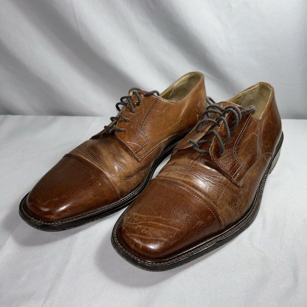 J Murphy by Johnston & Murphy Oxford Mens 8 Novick Cap Toe Brown Leather Lace Up